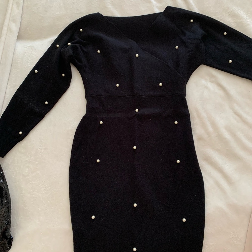 Elegant Black Dress with Pearl Accents